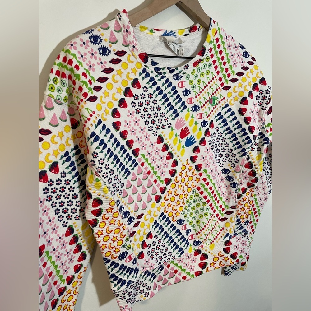 Champion x Susan Alexandra Fruit Eye Moon Reverse Weave Crewneck Sweatshirt XS - Picture 3 of 9